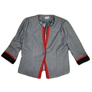 WOMEN'S BEAUTIFUL GRAY BLAZER JACKET W/ RED TRIM - H & H - SIZE 44